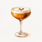 Watercolour illustration of an espresso martini topped with coffee beans