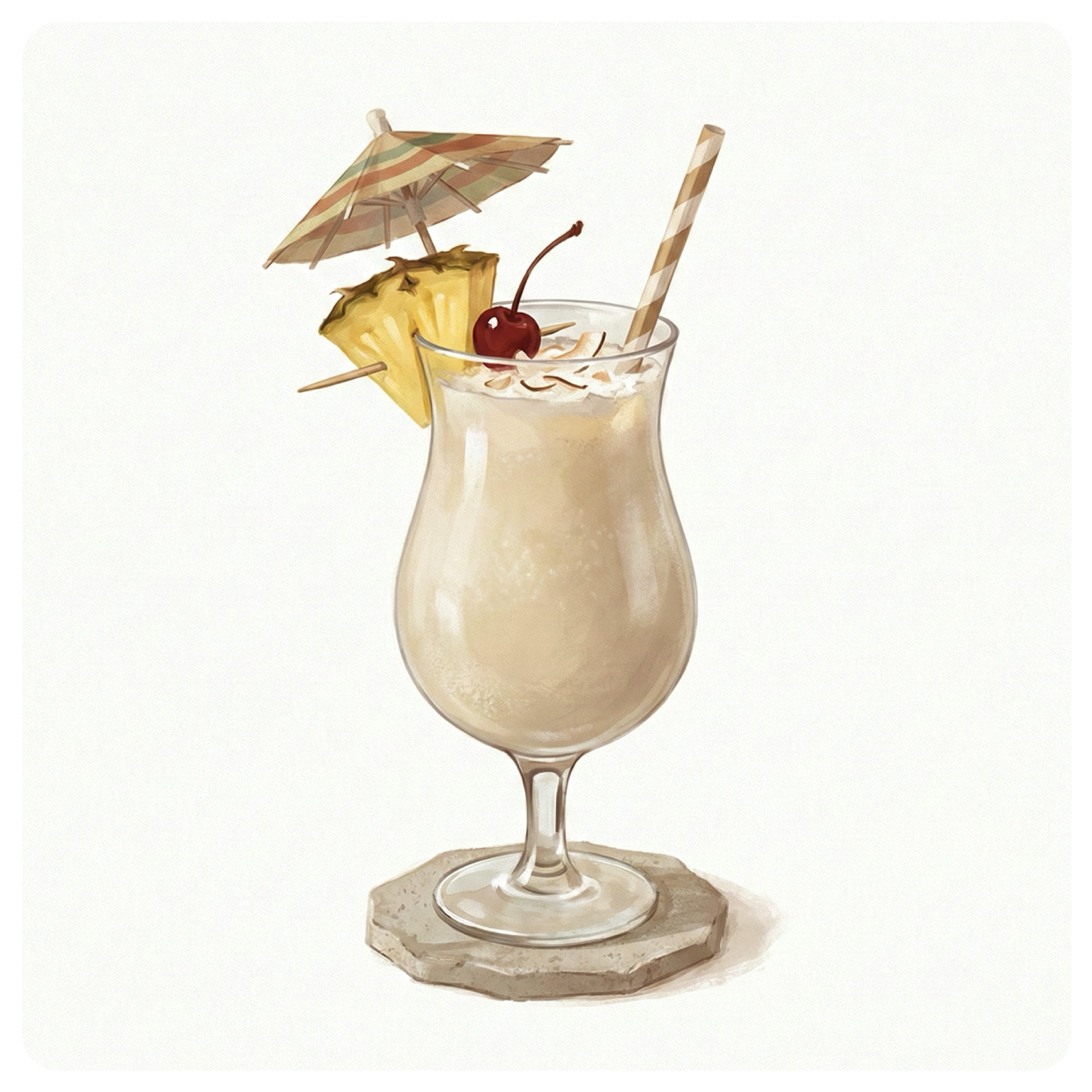 Piña colada cocktail in a hurricane glass